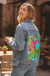 TROPICAL PARADISE FLAMINGO by INDYSIGN, printed on a hand-made Unisex Denim Jacket