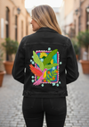 TROPICAL PARADISE HUMMINGBIRD by INDYSIGN, printed on a hand-made Unisex Denim Jacket