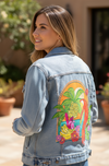 TROPICAL PARADISE PARROT by INDYSIGN, printed on a hand-made Unisex Denim Jacket