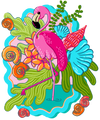 TROPICAL PARADISE FLAMINGO by INDYSIGN, printed on a hand-made Unisex Denim Jacket