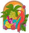 TROPICAL PARADISE PARROT by INDYSIGN, printed on a hand-made Unisex Denim Jacket