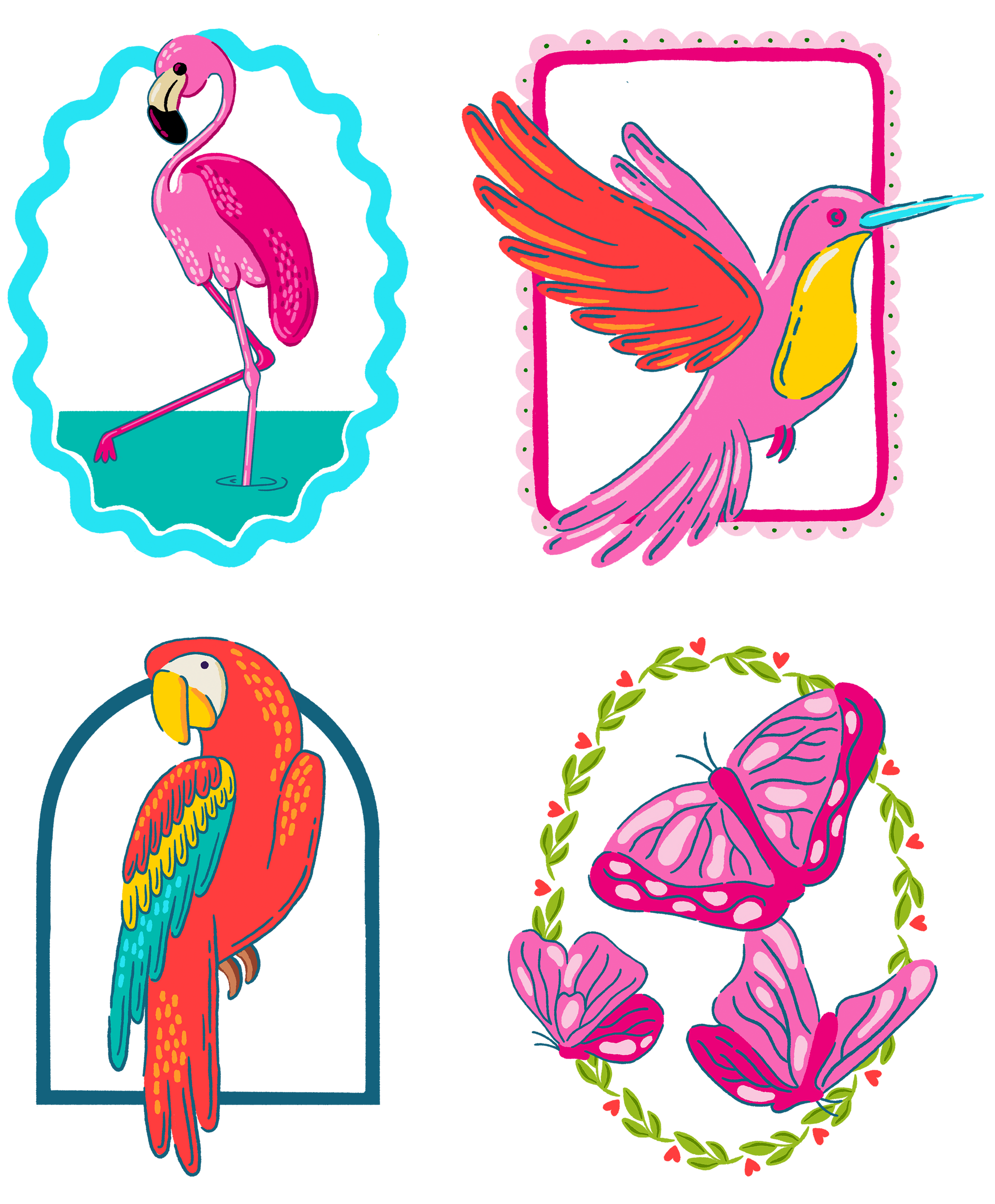 TROPICAL PARADISE by IndySign, digitally printed on DENIM products: throw pillows, aprons, table place mats, and hand-made Unisex Denim Jackets in 3 color choices