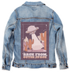 UFO SPACE PURPLE by KITSCH AND CURATE, digitally printed on a hand-made Unisex Denim Jacket