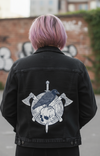 Vikings Shield by Jess Adams, printed on a hand-made Unisex Denim Jacket