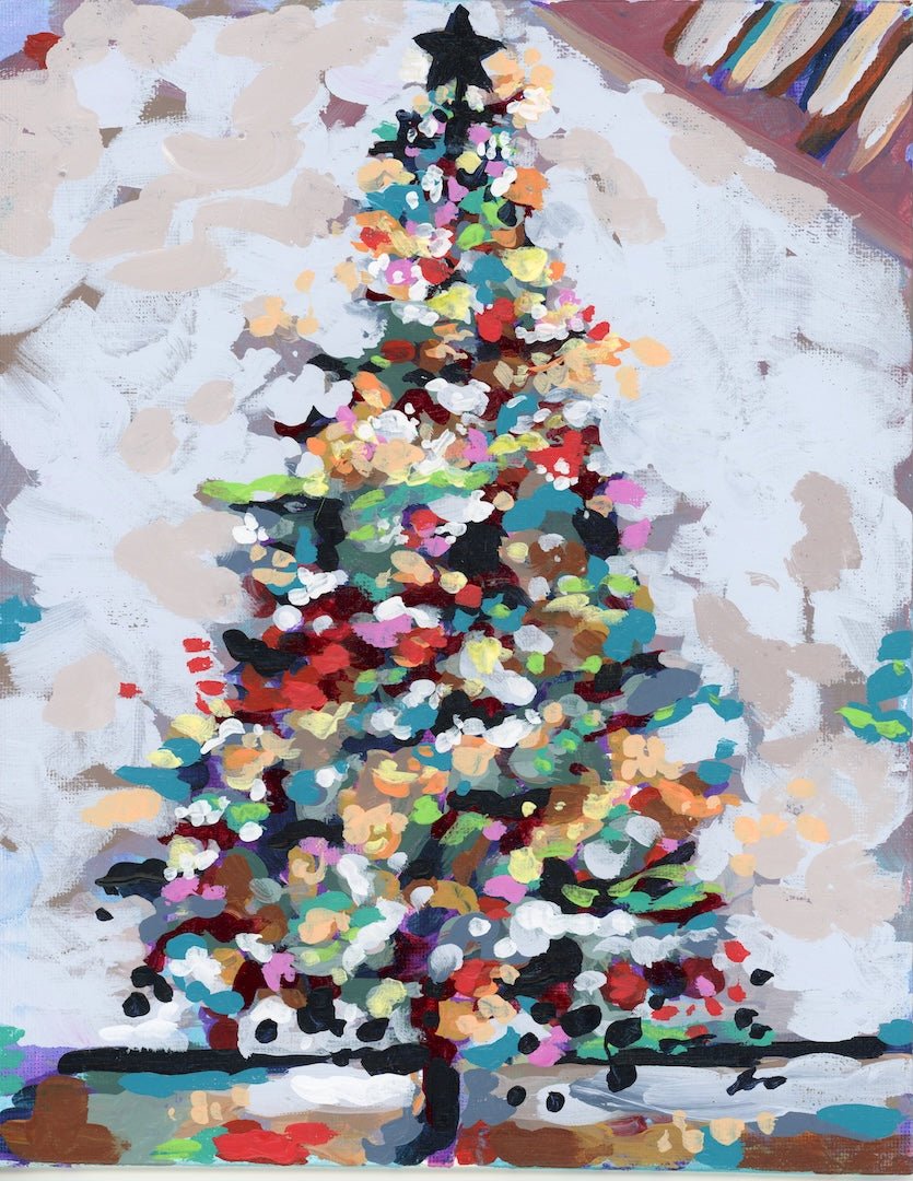 WHITE COLORFUL CHRISTMAS TREE by PAIGE FLOTTERUD custom denim jacket by DenimINK