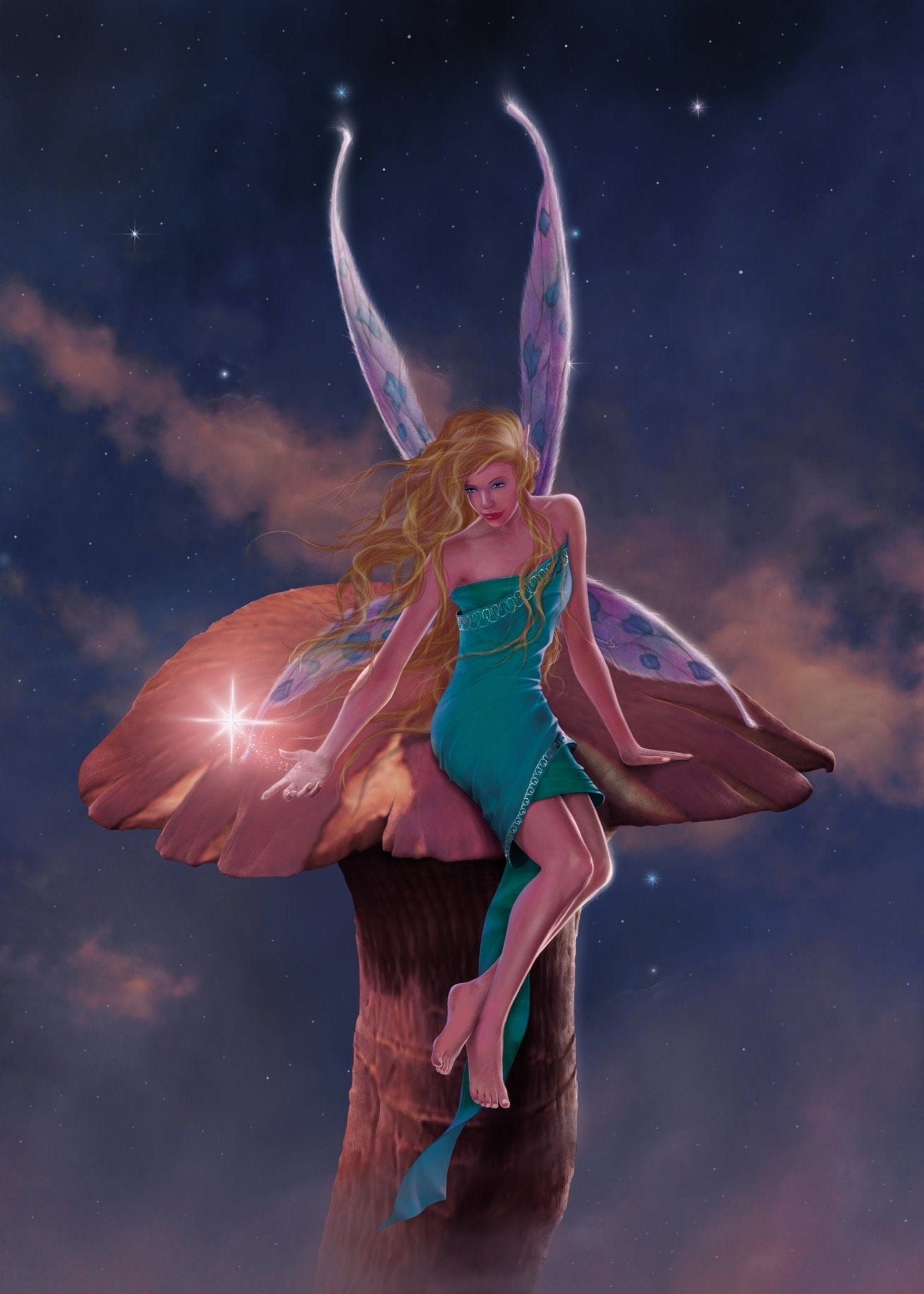 A FAIRY'S WISH by VINCENT HIE, printed on denim jackets and other denim products: tote bags, throw pillows, table place mats, aprons