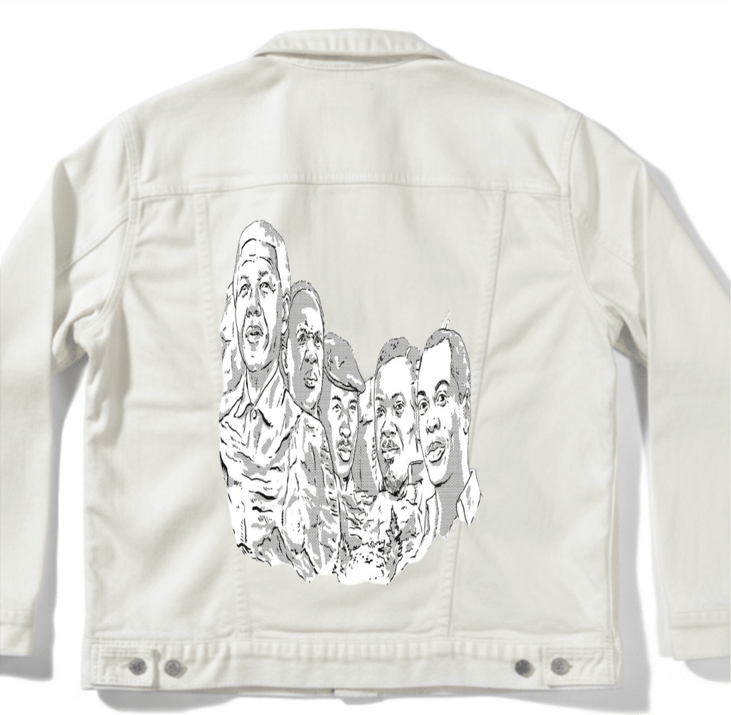 AFRICA MOUNT RUSHMORE, by THE NYGERIANS custom denim jacket by DenimINK