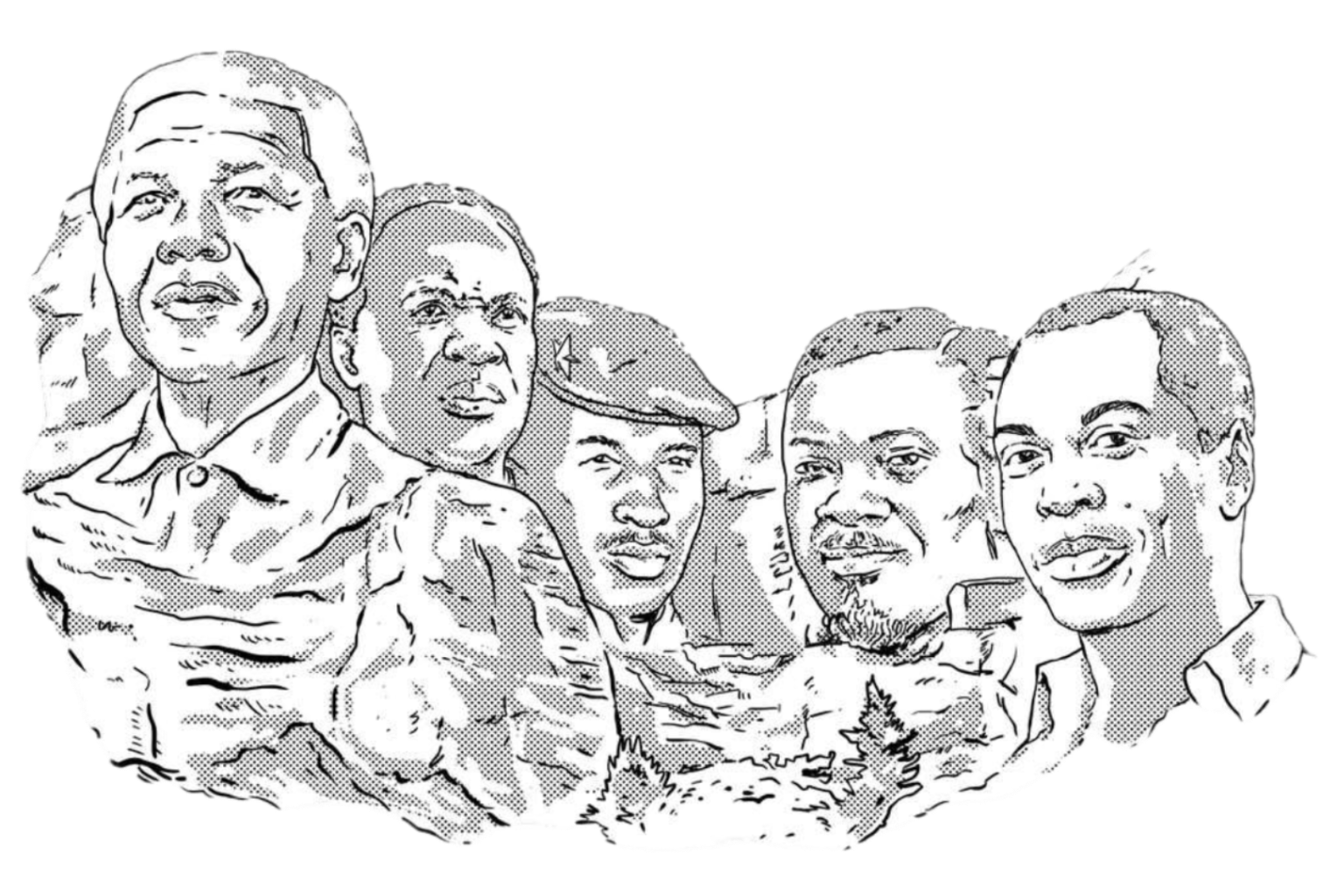 AFRICA MOUNT RUSHMORE, by THE NYGERIANS,printed by DenimINK on hand-crafted Denim Jackets and other denim products and other denim products: tote bags, throw pillows, table place mats, aprons