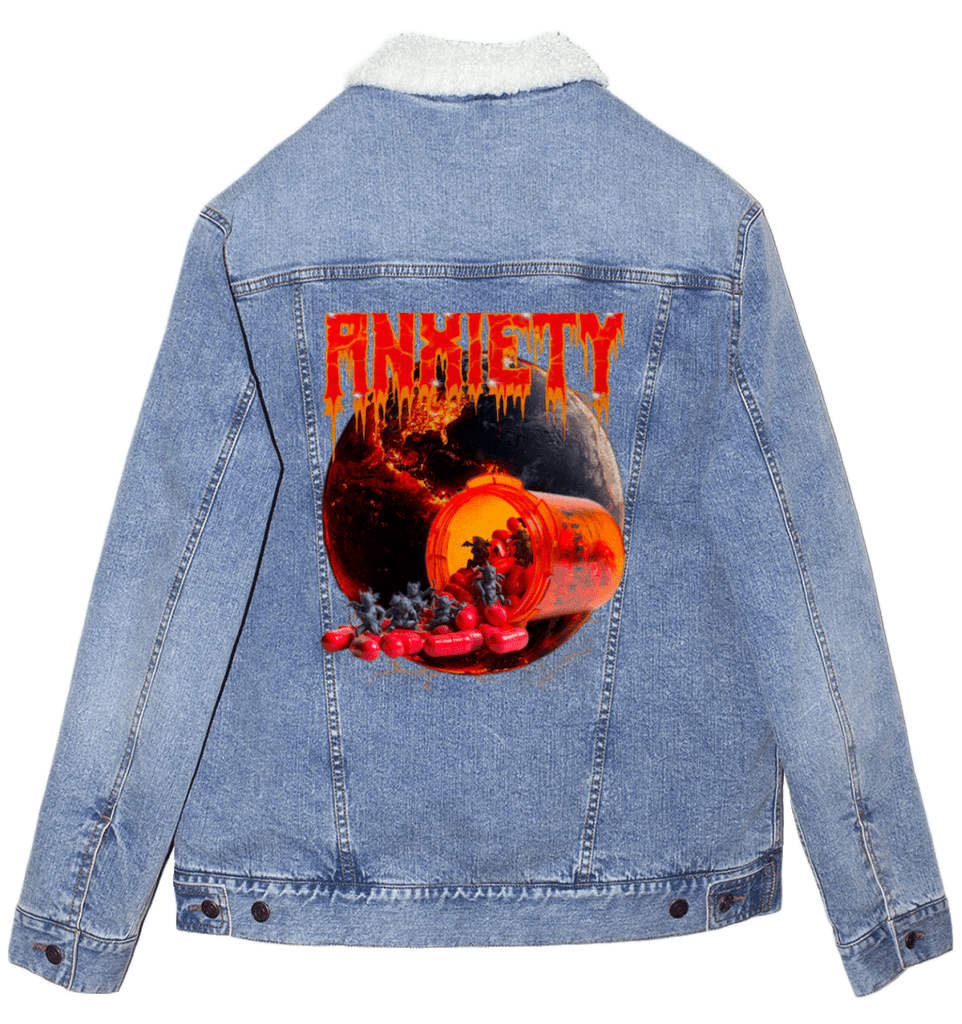 ANXIETY by DeROUCHE DESIGNS custom denim jacket by DenimINK