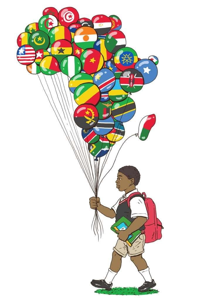 BALLOON BOY, by THE NYGERIANS, printed on denim jackets and other denim products: tote bags, throw pillows, table place mats, aprons