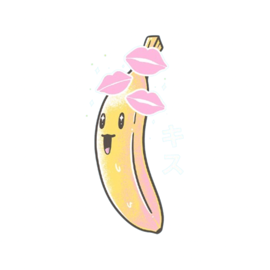 BANANA KISSES by TOBE FONSECA, digitally printed on DENIM products: throw pillows, aprons, table place mats, and hand-crafted Unisex Denim Jackets in 3 color choices