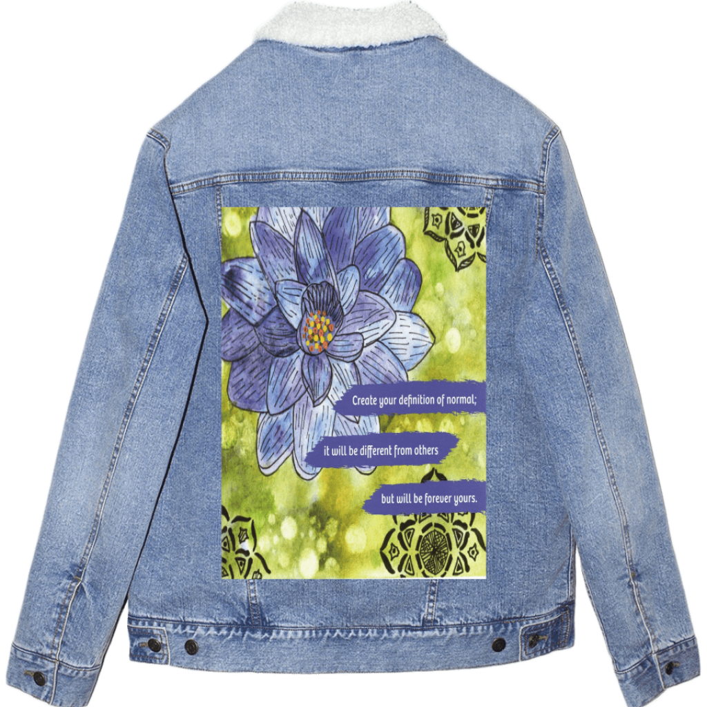 BE YOUR NORMAL SELF by CANVAS and QUOTATIONS custom denim jacket by DenimINK