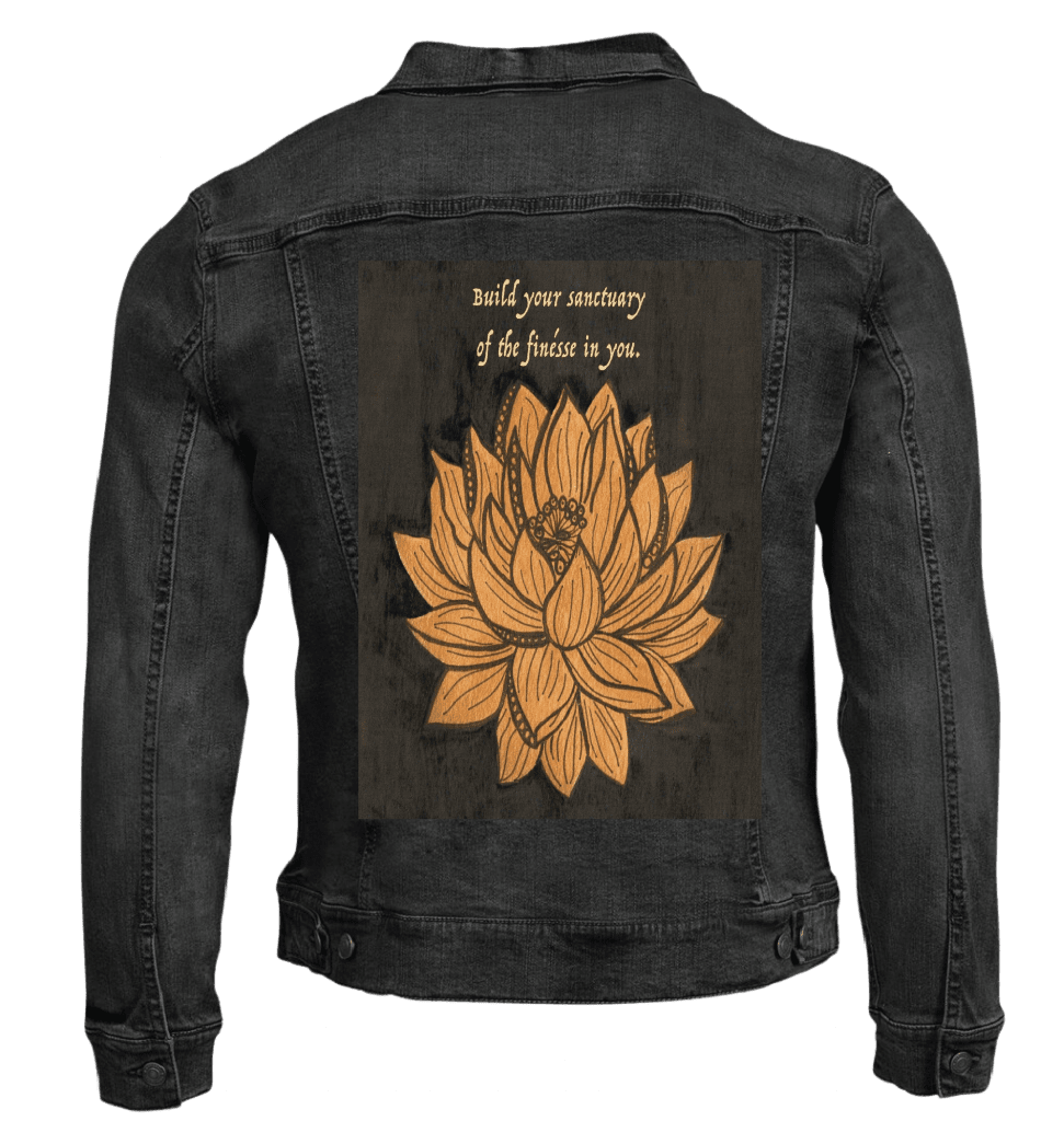 BE YOUR OWN SANCTUARY by CANVAS and QUOTATIONS custom denim jacket by DenimINK