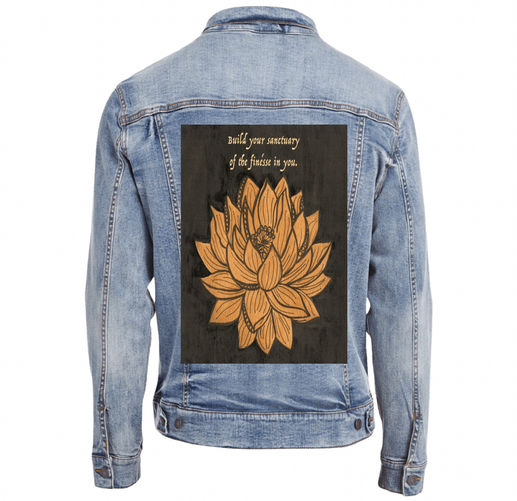 BE YOUR OWN SANCTUARY by CANVAS and QUOTATIONS custom denim jacket by DenimINK