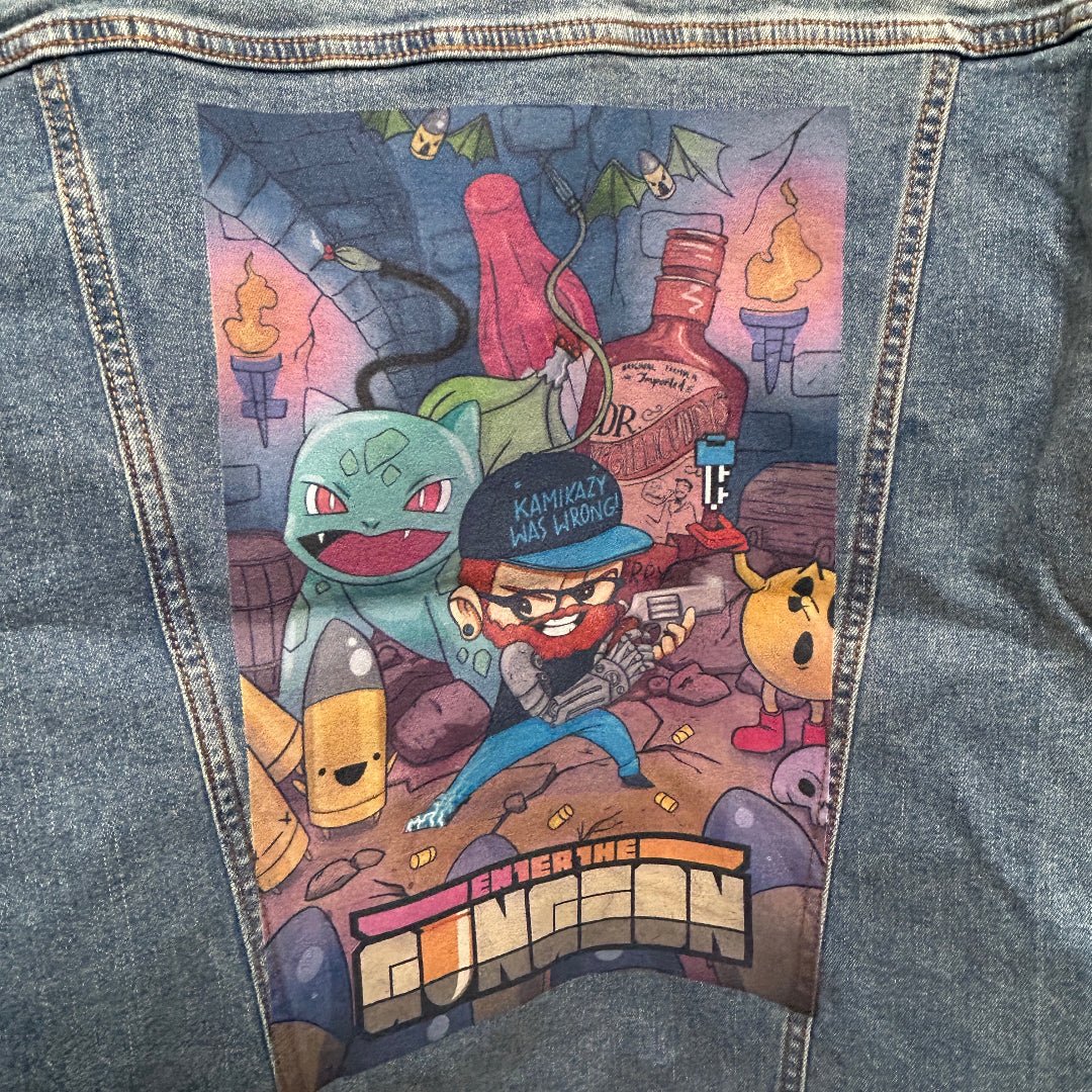 AS - IS. 20. Enter The Gungeon. ONE - OF - ONE. Printed Denim Jacket. XL / Stonewashed. custom denim jacket by DenimINK