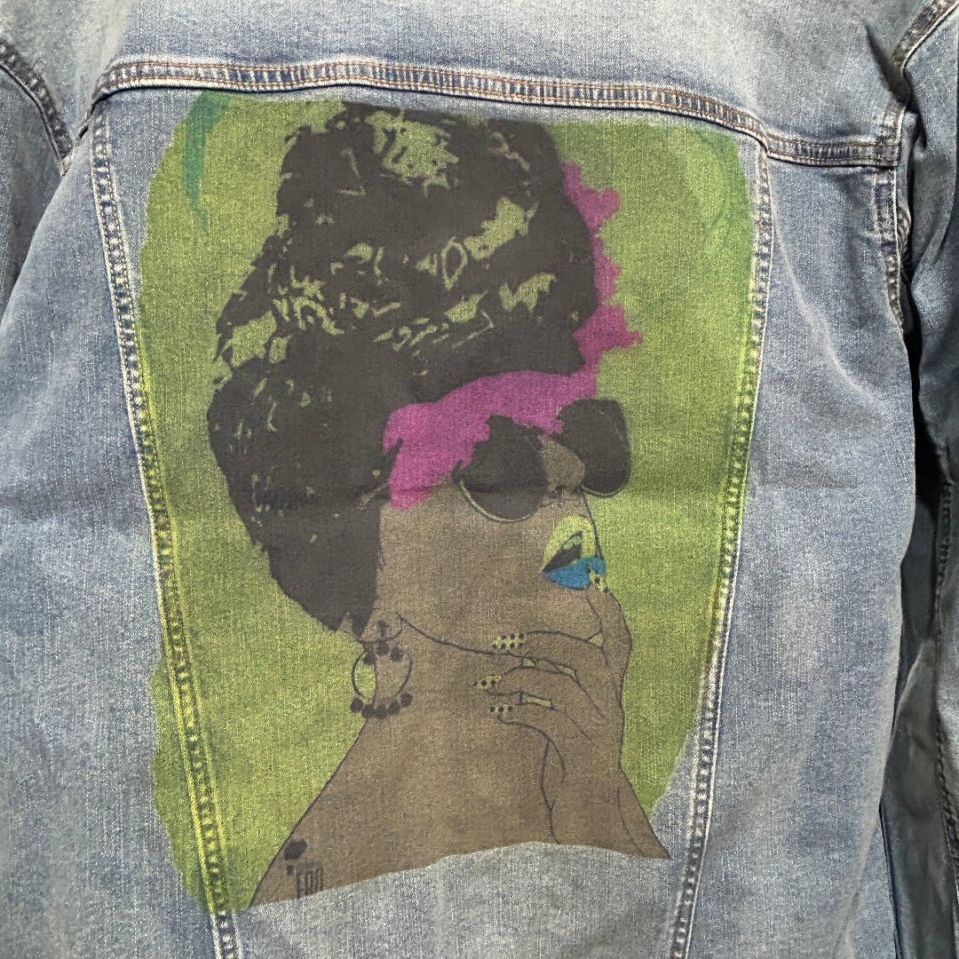 AS - IS. 22. Painted Profile Portrait. ONE - OF - ONE. Printed Denim Jacket. 3XL / Stonewashed. custom denim jacket by DenimINK