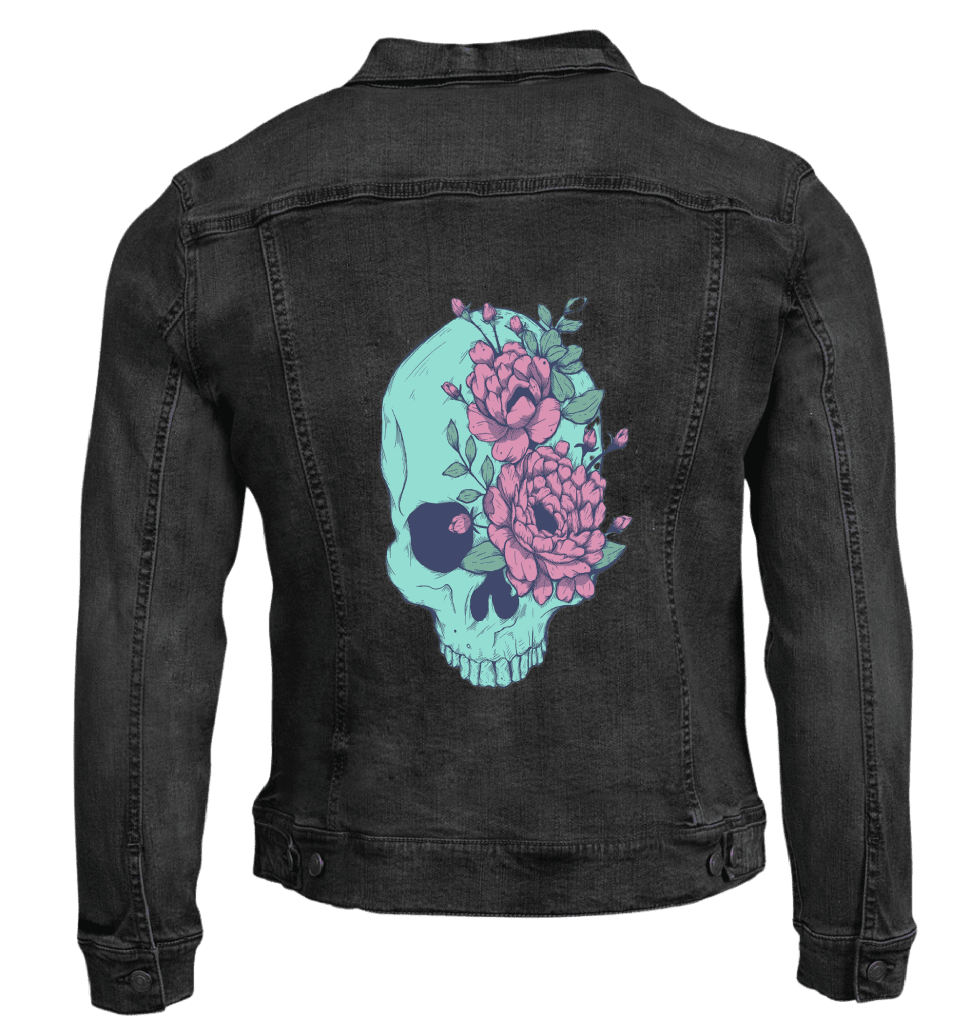 BLUE FLORAL SKULL by JESS ADAMS custom denim jacket by DenimINK