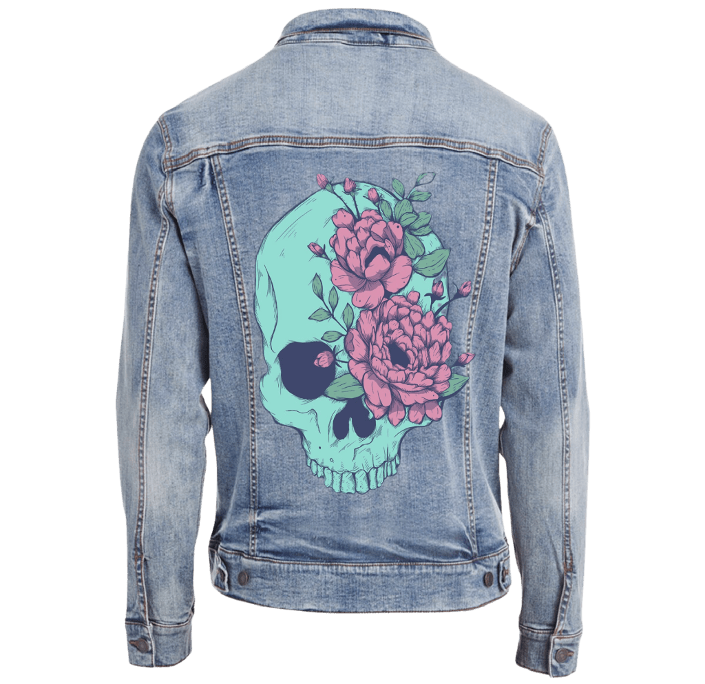 BLUE FLORAL SKULL by JESS ADAMS custom denim jacket by DenimINK