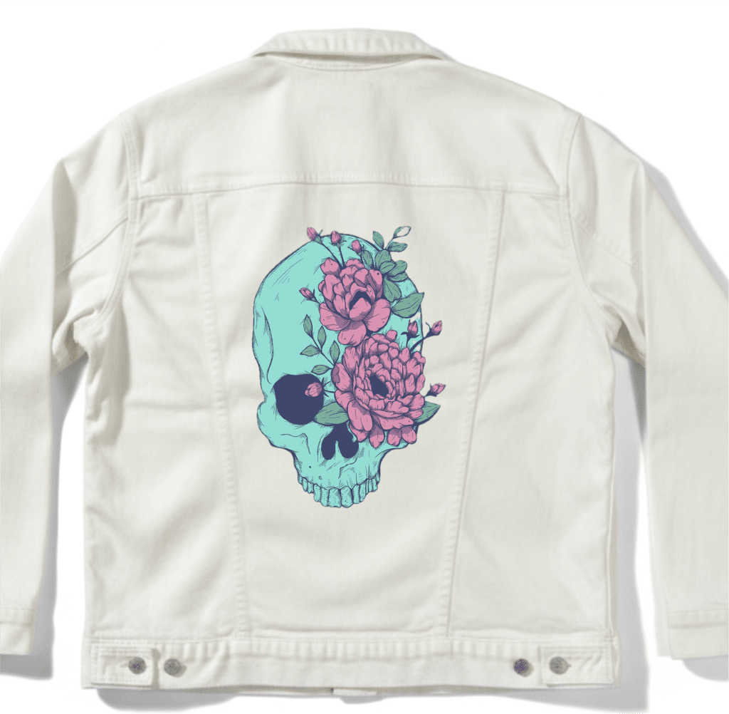 BLUE FLORAL SKULL by JESS ADAMS custom denim jacket by DenimINK