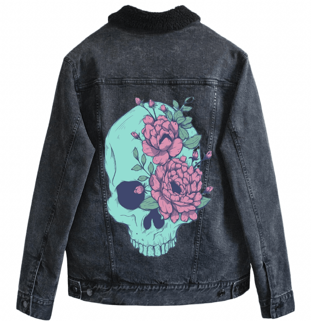 BLUE FLORAL SKULL by JESS ADAMS custom denim jacket by DenimINK