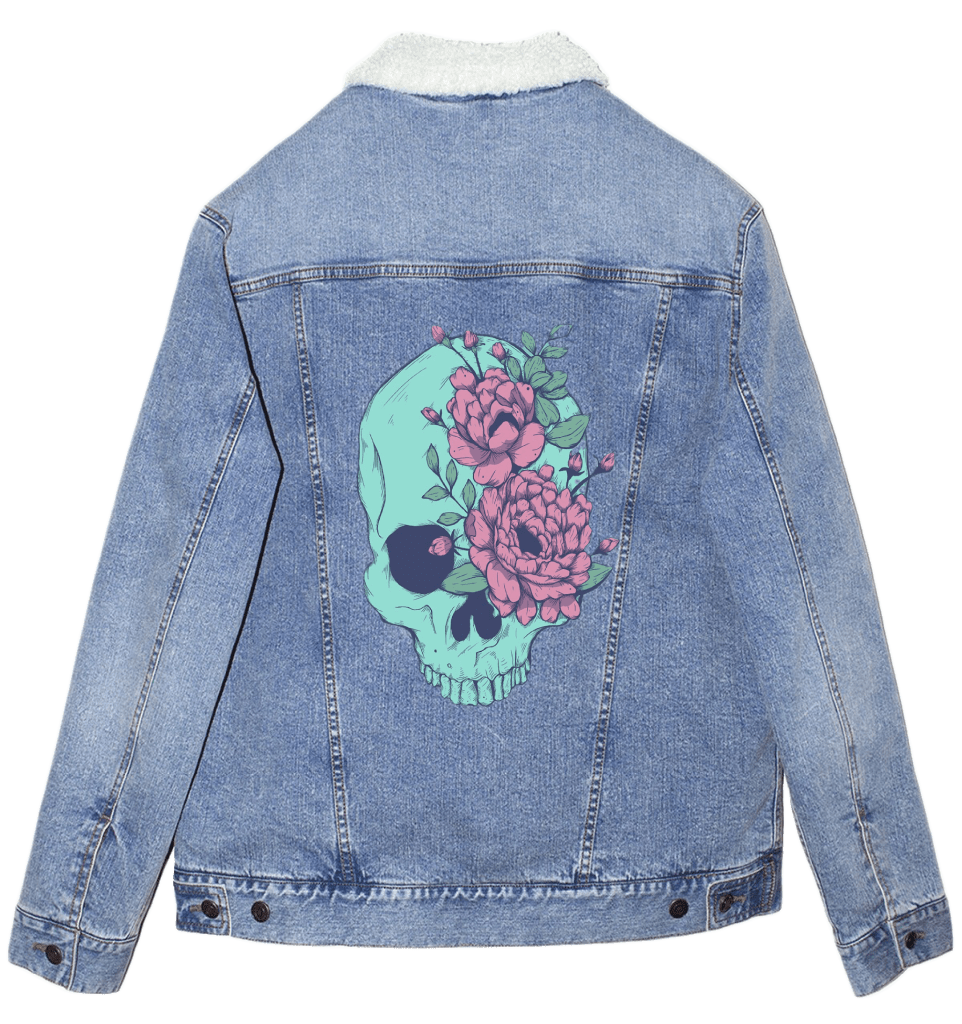BLUE FLORAL SKULL by JESS ADAMS custom denim jacket by DenimINK
