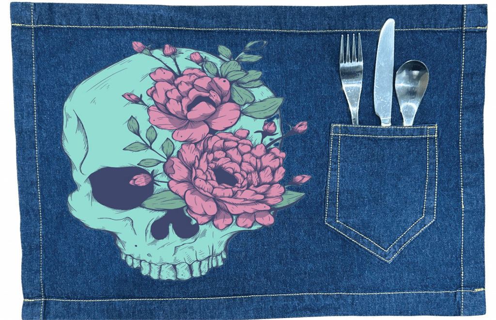 BLUE FLORAL SKULL by JESS ADAMS custom denim jacket by DenimINK