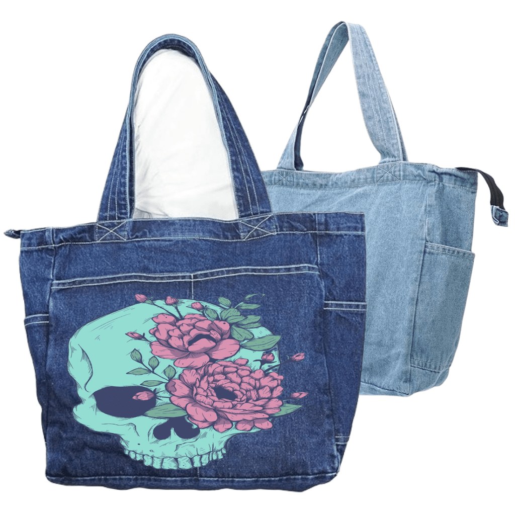 BLUE FLORAL SKULL by JESS ADAMS custom denim jacket by DenimINK