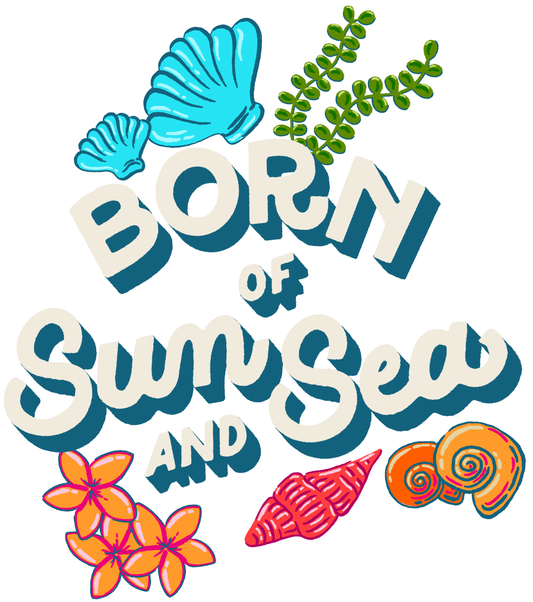 BORN OF SUN AND SEA by IndySign, printed on denim jackets and other denim products: tote bags, throw pillows, table place mats, aprons