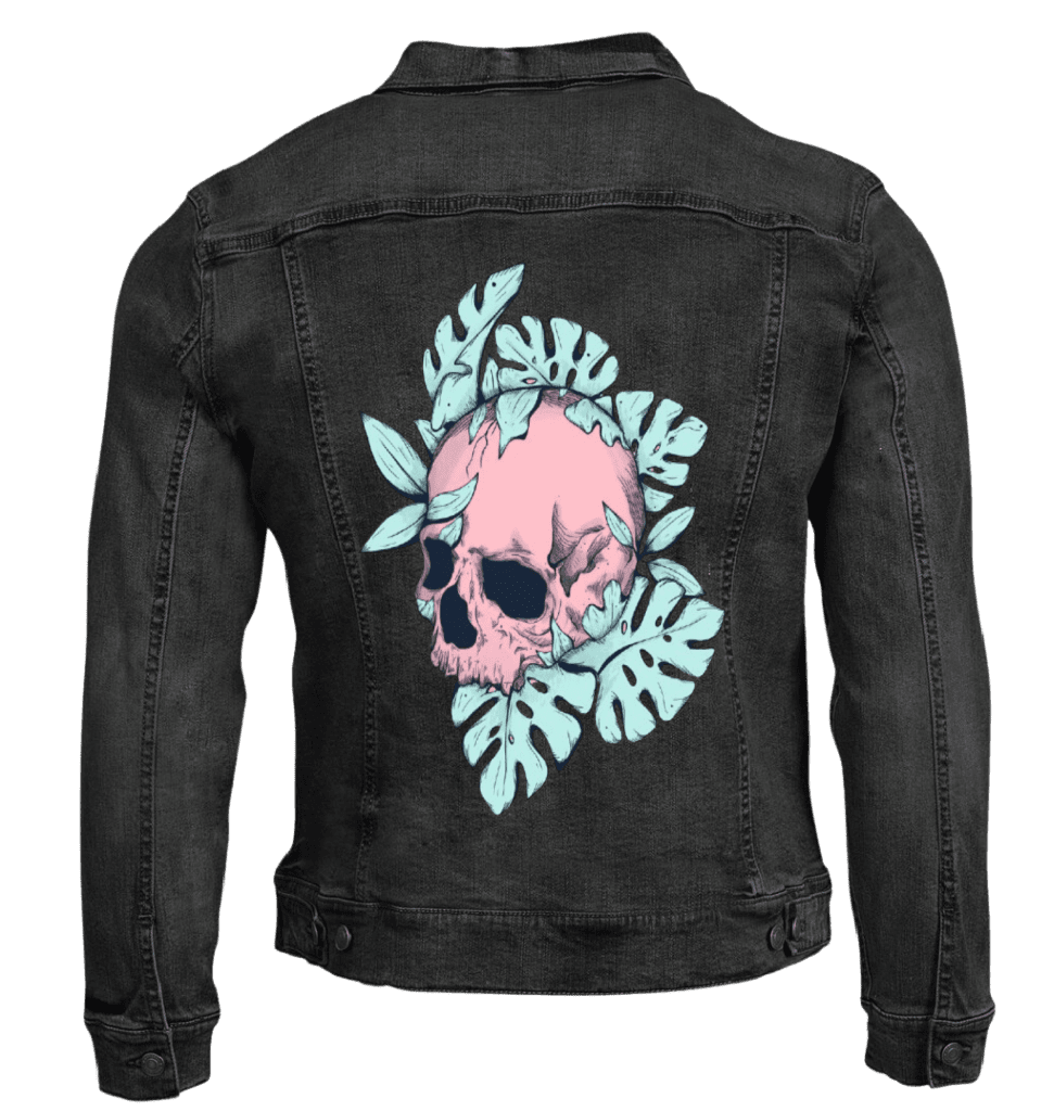 BOTANICAL SKULL by JESS ADAMS custom denim jacket by DenimINK