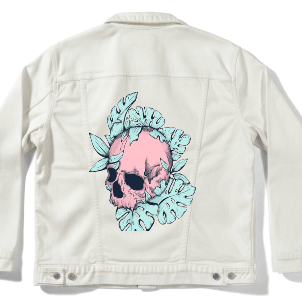 BOTANICAL SKULL by JESS ADAMS custom denim jacket by DenimINK