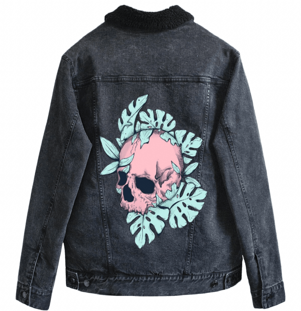 BOTANICAL SKULL by JESS ADAMS custom denim jacket by DenimINK