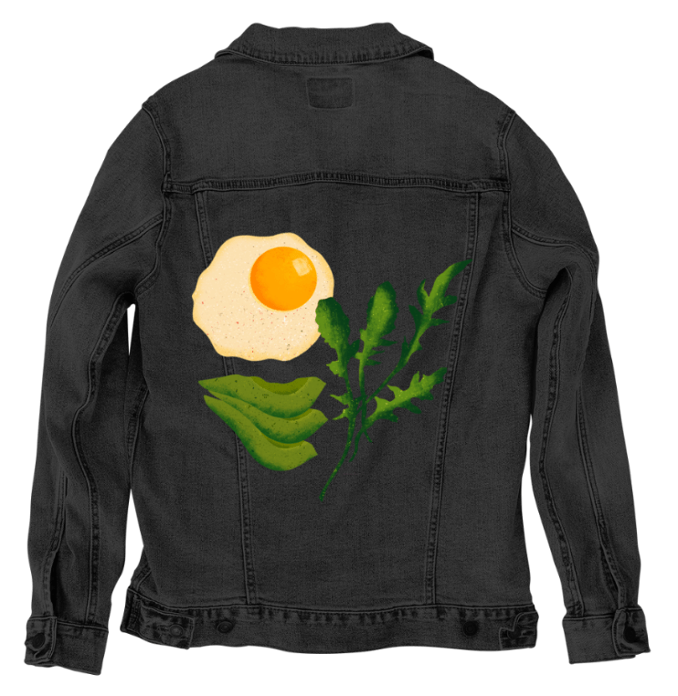 BRUNCH CLUB by thearticsoul, printed on denim jackets and other denim products: tote bags, throw pillows, table place mats, aprons