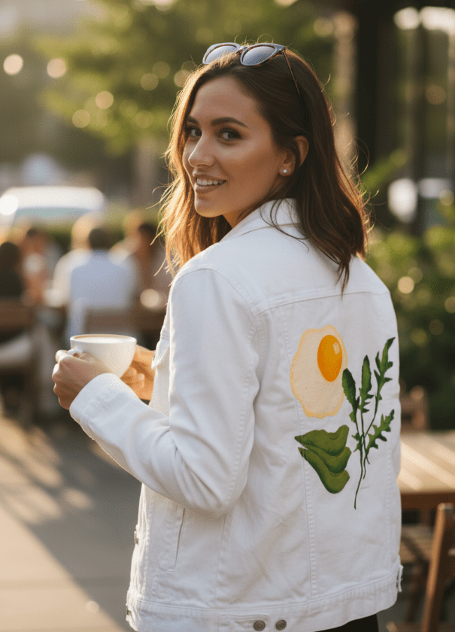 BRUNCH CLUB by thearticsoul, printed on denim jackets and other denim products: tote bags, throw pillows, table place mats, aprons