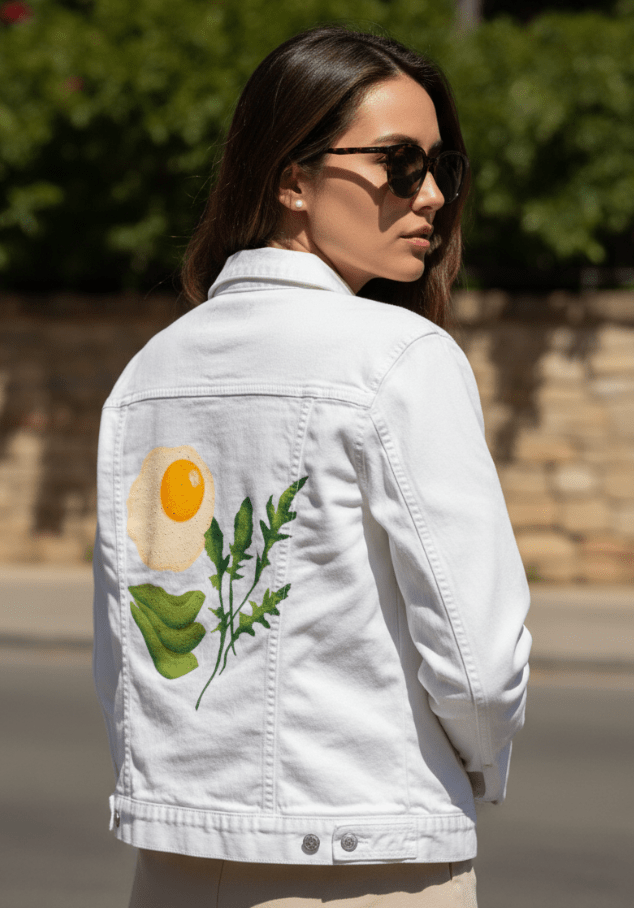 BRUNCH CLUB by thearticsoul, printed on denim jackets and other denim products: tote bags, throw pillows, table place mats, aprons