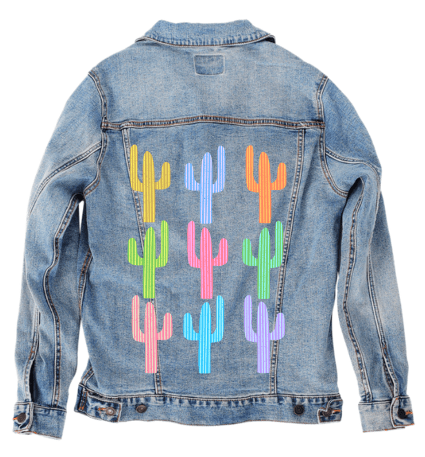 CACTUS GARDEN by HEND SHEHATA, printed on denim jackets and other denim products: tote bags, throw pillows, table place mats, aprons