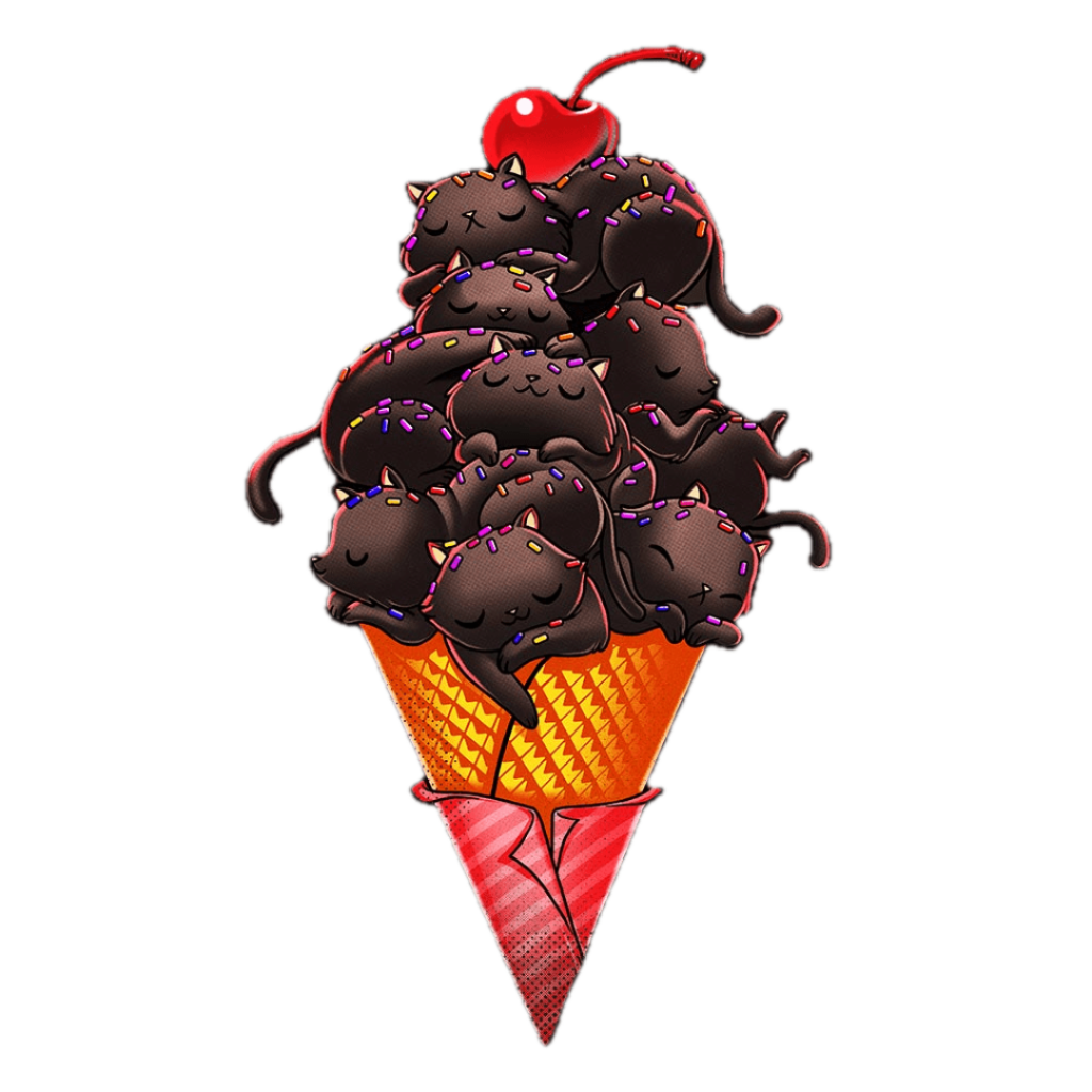 CAT ICE CREAM by TOBE FONSECA, digitally printed on DENIM products: throw pillows, aprons, table place mats, and hand-crafted Unisex Denim Jackets in 3 color choices