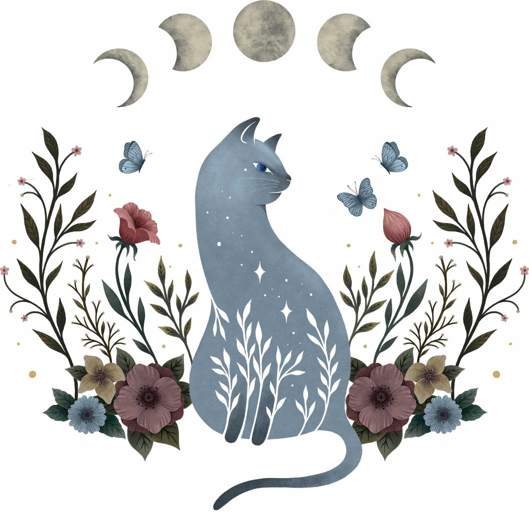 CAT ON THE HILL by EPISODIC DRAWING, printed on denim jackets and other denim products: tote bags, throw pillows, table place mats, aprons