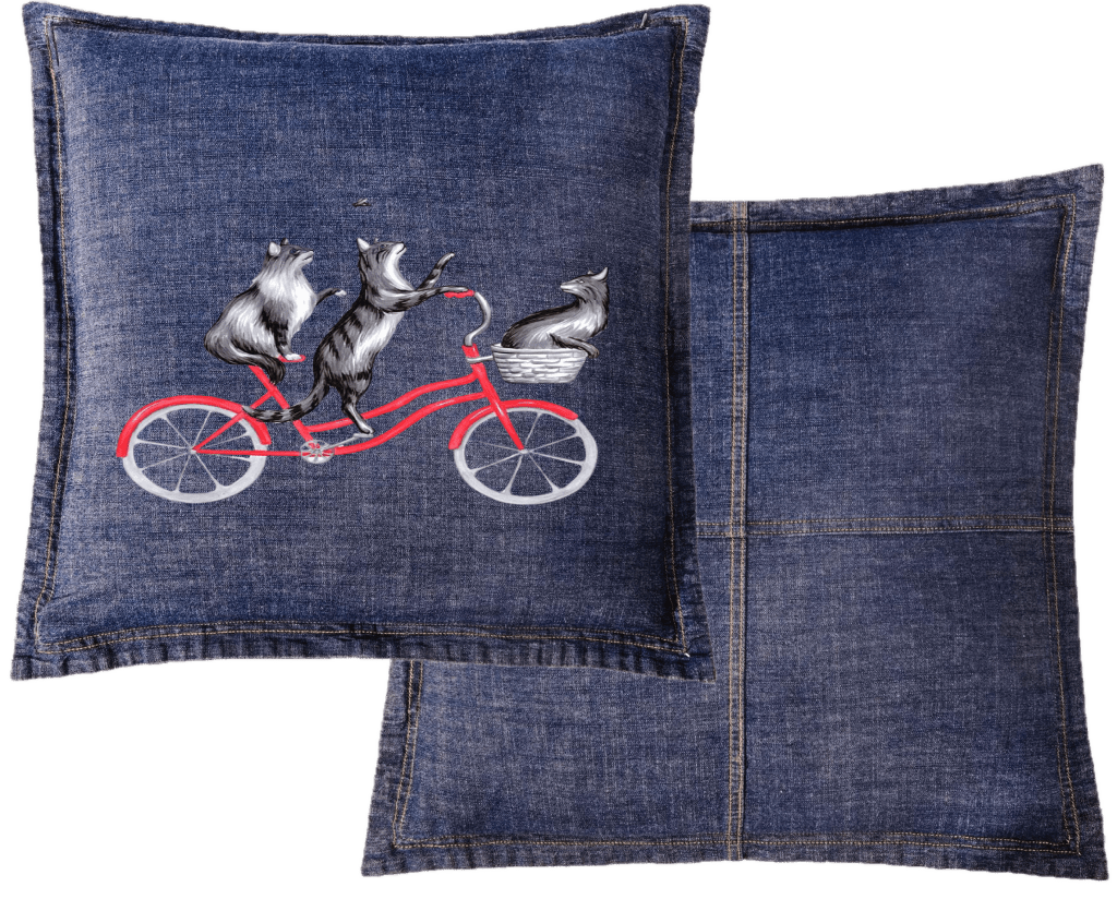 CATS RIDING A BICYCLE by Amélie Legault. custom denim jacket by DenimINK