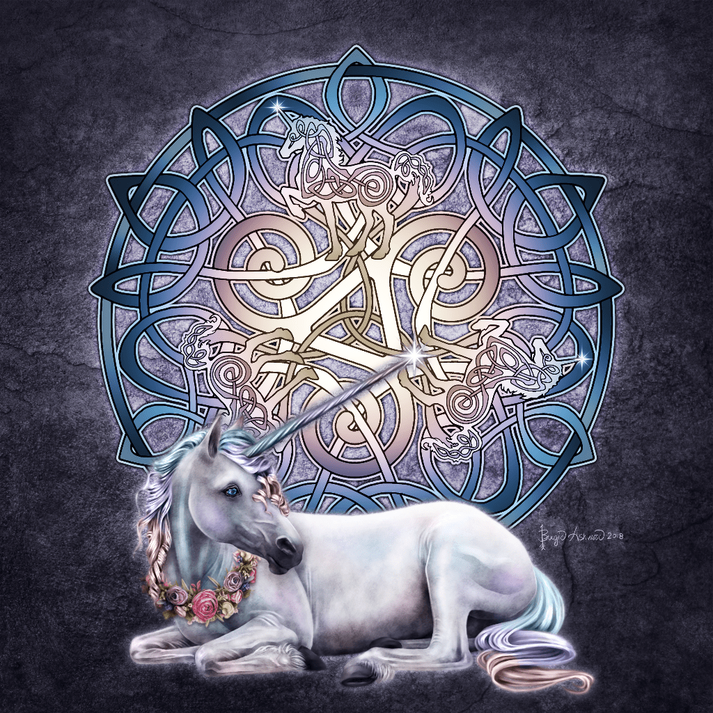 CELTIC UNICORN with background by BRIGID ASHWOOD