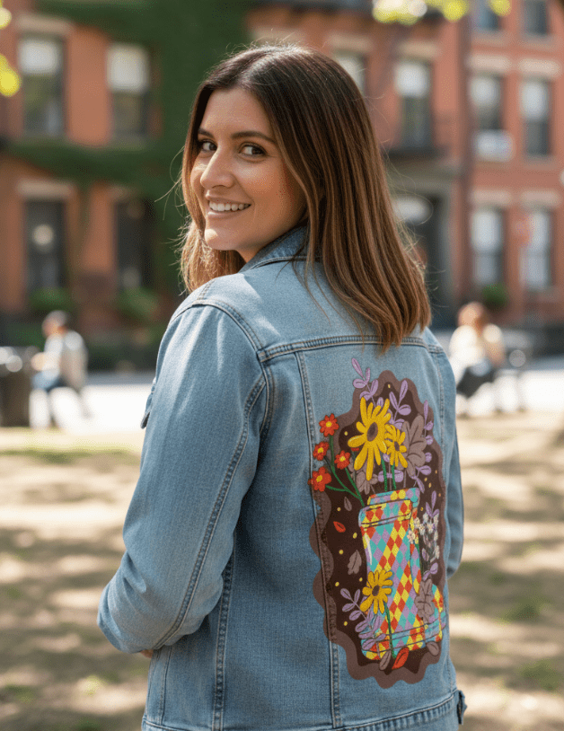 COLORFALL SEASON BOOTS by IndySign, printed on denim jackets and other denim products: tote bags, throw pillows, table place mats, aprons