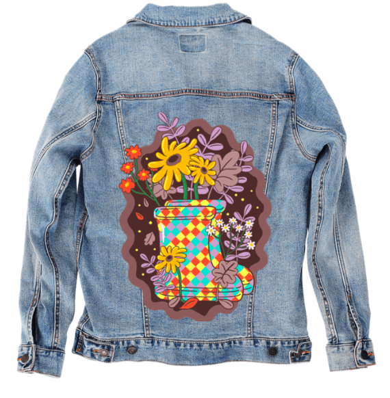 COLORFALL SEASON BOOTS by IndySign, printed on denim jackets and other denim products: tote bags, throw pillows, table place mats, aprons