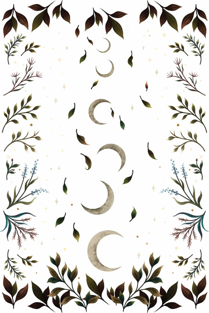 CRESCENT MOON GARDEN by EPISODIC DRAWING, printed on denim jackets and other denim products: tote bags, throw pillows, table place mats, aprons