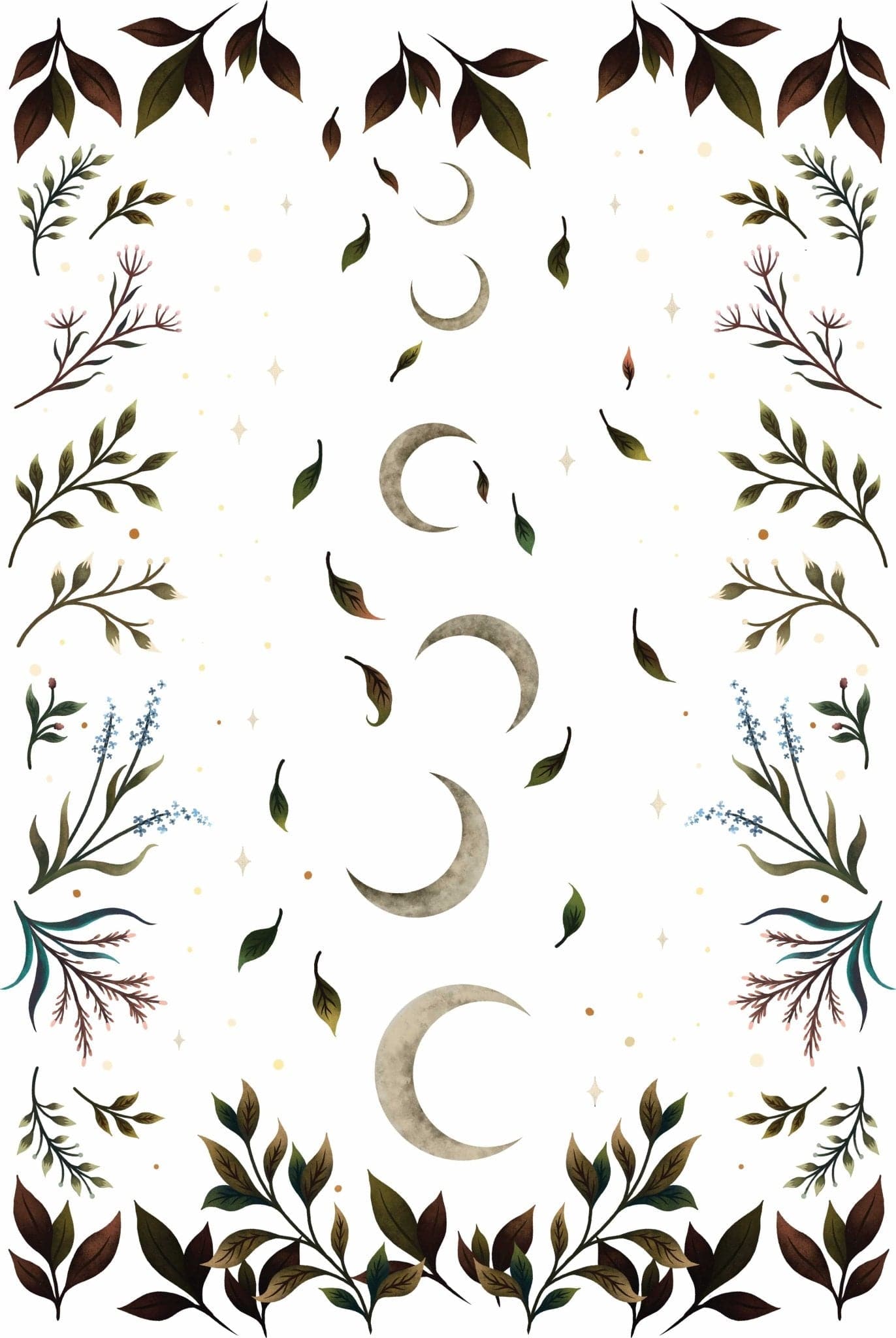 CRESCENT MOON GARDEN by EPISODIC DRAWING, printed on denim jackets and other denim products: tote bags, throw pillows, table place mats, aprons