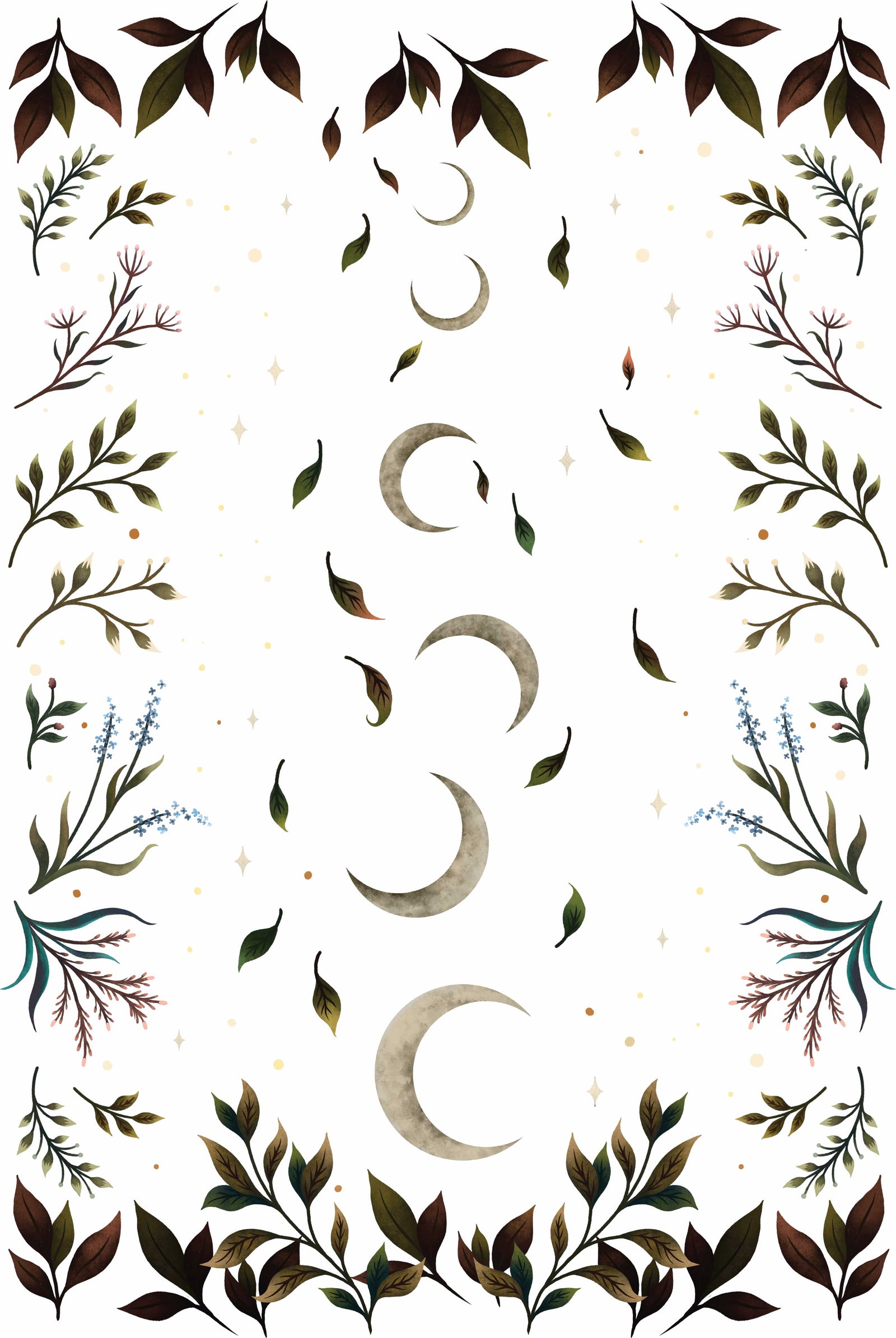 CRESCENT MOON GARDEN by EPISODIC DRAWING, digitally printed on DENIM products: throw pillows, aprons, table place mats, and hand-made Unisex Denim Jackets in 3 color choices