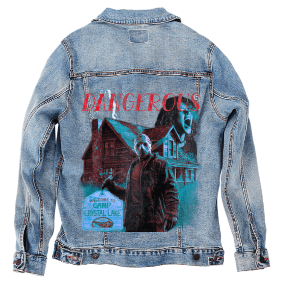 DANGEROUS by DeROUCHE DESIGNS, printed on denim jackets and other denim products: tote bags, throw pillows, table place mats, aprons