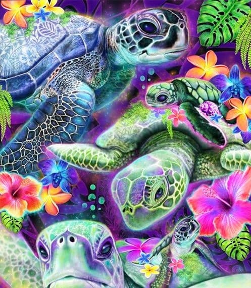 DAYDREAM SEA TURTLES by SHEENA PIKE, printed on denim jackets and other denim products: tote bags, throw pillows, table place mats, aprons