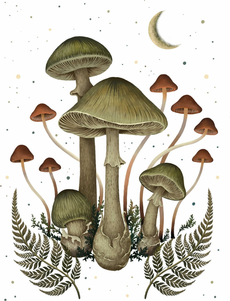 DEATH CAP by EPISODIC DRAWING, printed on denim jackets and other denim products: tote bags, throw pillows, table place mats, aprons