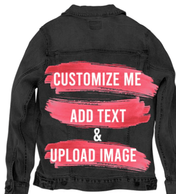 Customize &amp; Design your own digitally printed Denim Jacket (hand-made) with 3 color choices of jacket: Stonewash, White, or Black. Unisex XS S M L XL 2X 3X Customize &amp; Design your own digitally printed Denim Jacket (hand-made) with 3 color choices of jacket: Stonewash, White, or Black. Unisex XS S M L XL 2X 3X