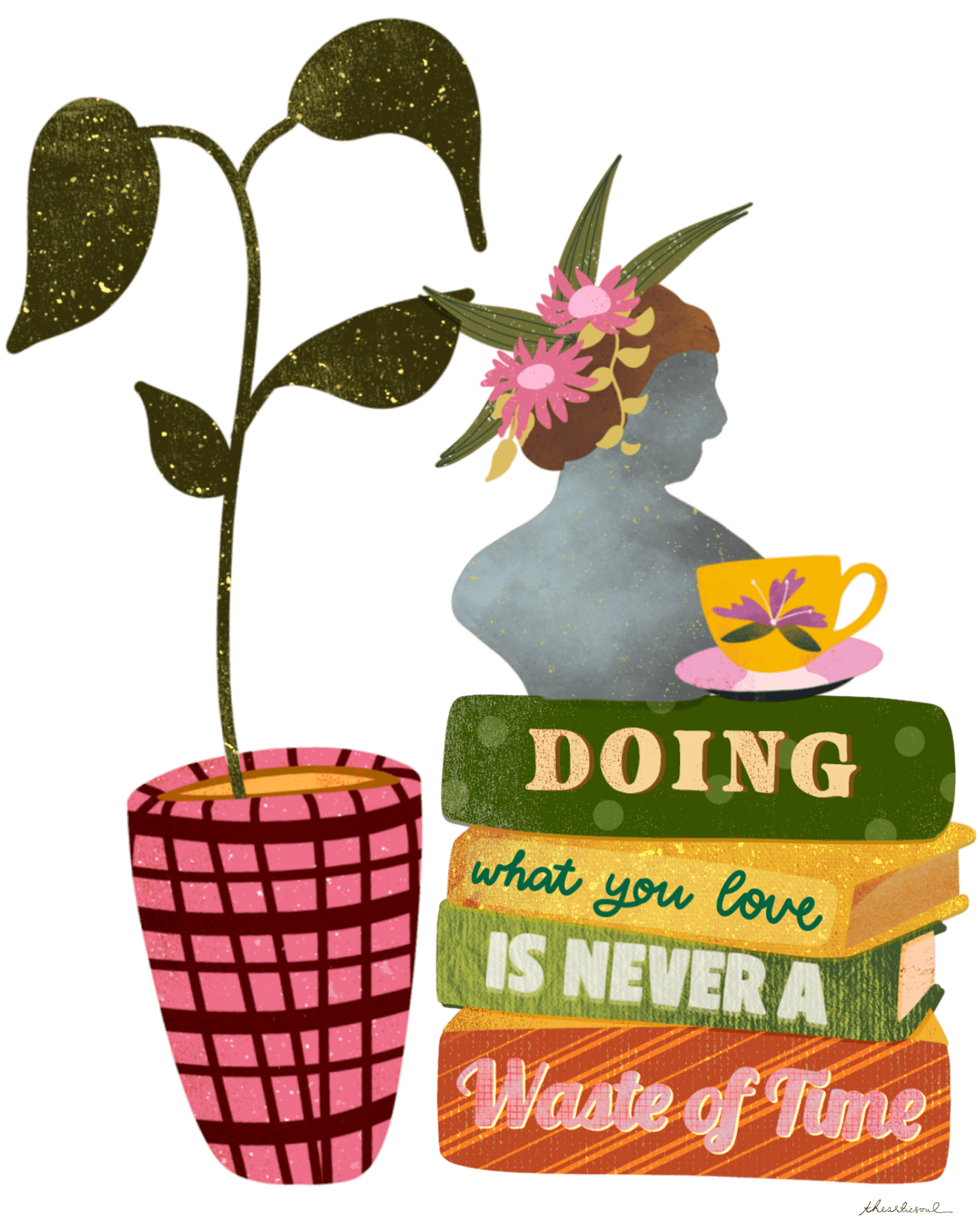 DOING WHAT YOU LOVE by thearticsoul, printed on denim jackets and other denim products: tote bags, throw pillows, table place mats, aprons