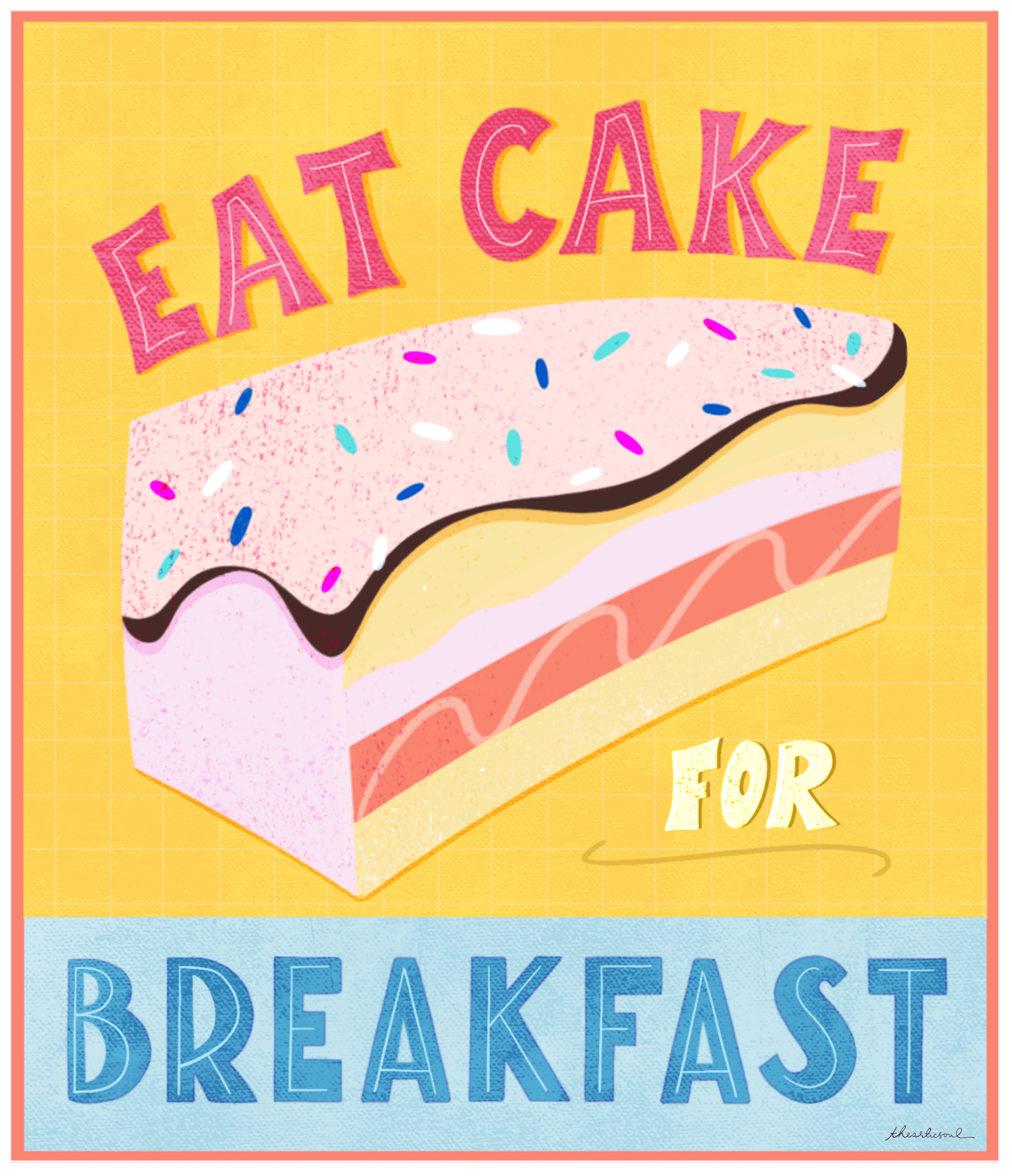 EAT CAKE FOR BREAKFAST by thearticsoul, printed on denim jackets and other denim products: tote bags, throw pillows, table place mats, aprons